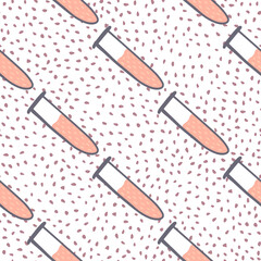 Seamless labaratory pattern with glass bulb silhouettes. Medicine education ornament on dotted white background. Great backdrop for fabric design, textile print, wrapping, cover. Vector illustration.