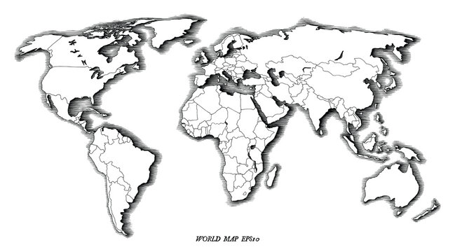 World map hand drawing vintage style black and white clip art isolated on white background