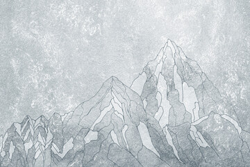Digital wallpaper golden mountains, everest. Drawing for printing on photo wallpaper