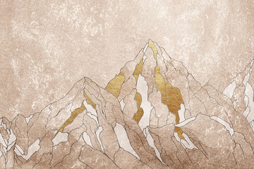 Digital wallpaper golden mountains, everest. Drawing for printing on photo wallpaper