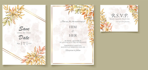 Fototapeta na wymiar Wedding card with autumn leaves