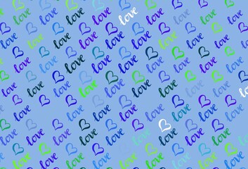 Light Blue, Green vector texture with lovely hearts.
