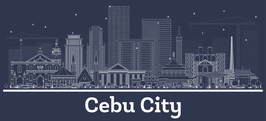 Outline Cebu City Philippines Skyline with White Buildings.