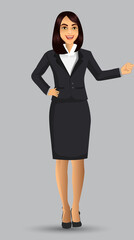 Businesswoman in black suits, with standing position or presentation poses, vector illustration