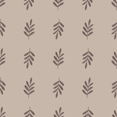 Minimalistic seamless botanic pattern with simple branches silhouettes. Pastel background.