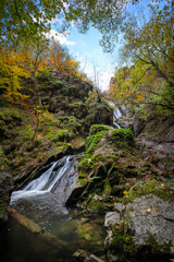 Fotinovo waterfalls (Fotinski waterfall) in Rhodopes Mountain, Pazardzhik region, Bulgaria. Amazing autumn landscape