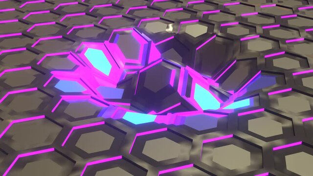 3D Abstract Background with Wave on Hexagon Texure. 3D Render.