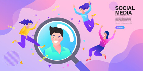 Concept Human Resources. Social presentation for employment. Application for employee hiring. flat isometric vector illustration.
