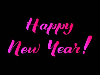 Lettering happy new year. Pink font isolated on a black background. Vector illustration
