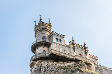 Fototapeta na wymiar The Swallow's Nest castle at Gaspra on the Crimean Peninsula built between 1911 and 1912 on top of the 40-metre high Aurora Cliff