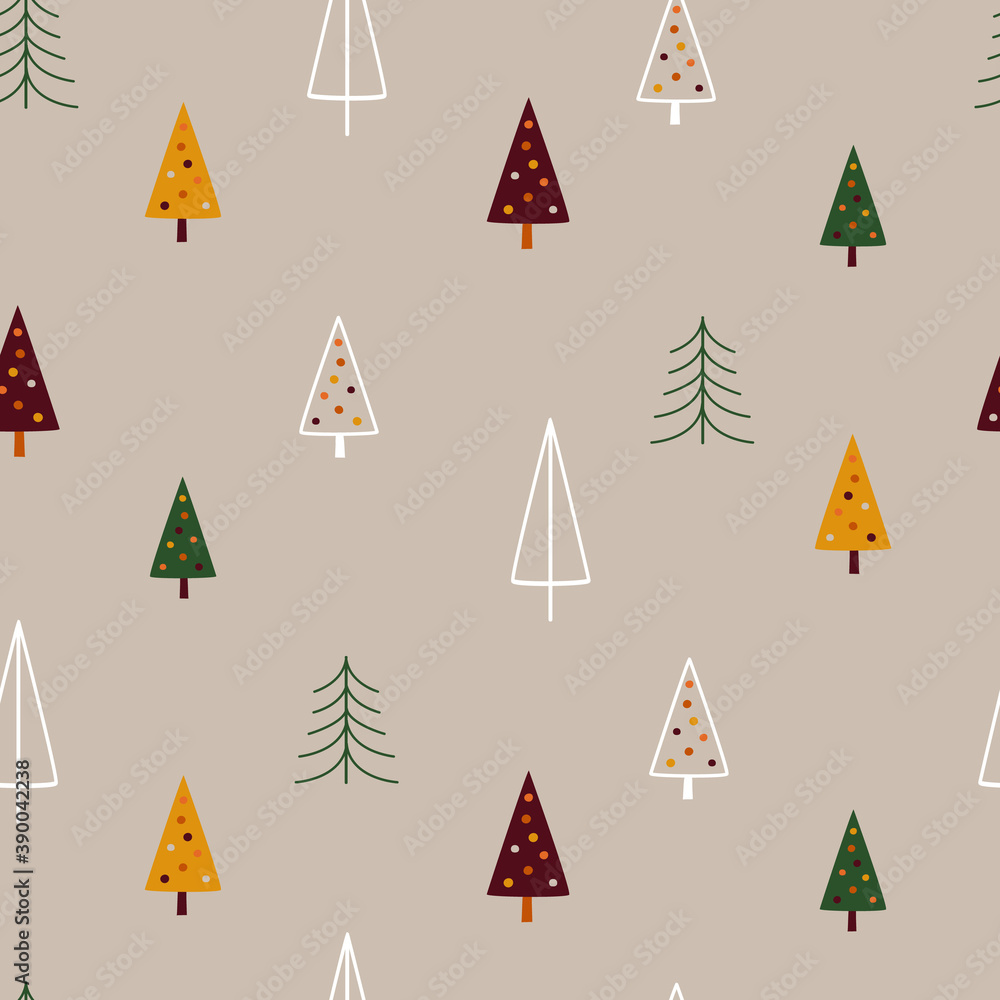 Wall mural seamless patterns with christmas tree. vector