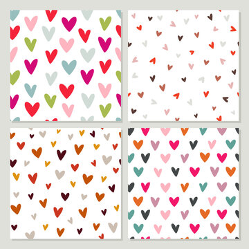 Set of seamless patterns with hearts. Vector illustration