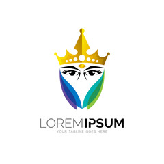 Face logo with shield design template, Queen logo, Crown icon