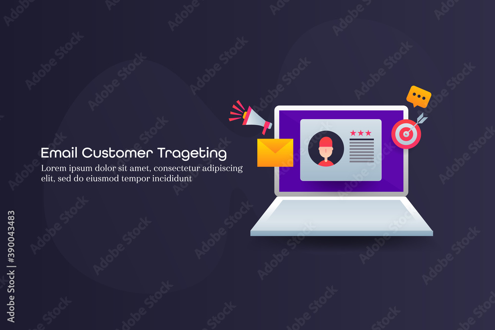 Poster email customer targeting. online customer targeting with email marketing campaign. web banner templa