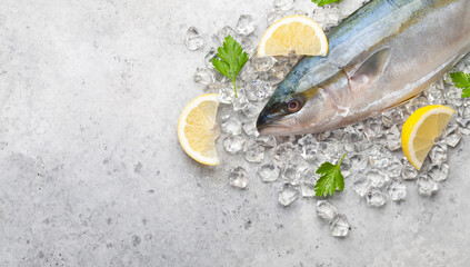 Raw fish on ice. Seafood cooking