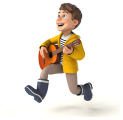 Fun 3D Illustration of a cartoon kid with rain gear