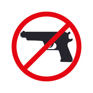 no gun. black pistol icon in a crossed-out red circle.