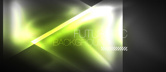 Naklejka premium Neon geometric abstract background. Triangles with color glowing light effects in the dark. Vector illustration for covers, banners, flyers and posters and other