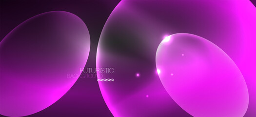 Neon ellipses abstract backgrounds. Shiny bright round shapes glowing in the dark. Vector futuristic illustrations for covers, banners, flyers and posters and other