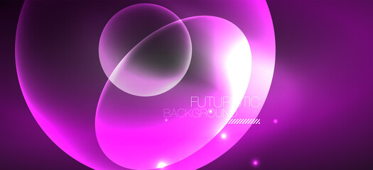 Neon ellipses abstract backgrounds. Shiny bright round shapes glowing in the dark. Vector futuristic illustrations for covers, banners, flyers and posters and other
