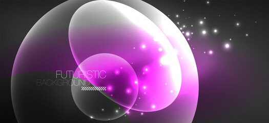 Neon ellipses abstract backgrounds. Shiny bright round shapes glowing in the dark. Vector futuristic illustrations for covers, banners, flyers and posters and other