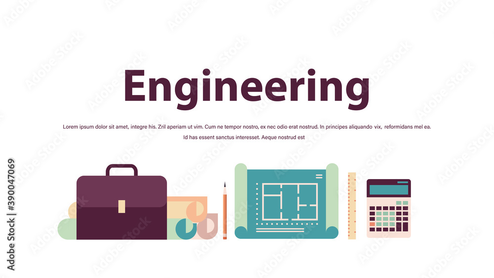 Poster different engineering tools icons set construction of buildings concept isolated copy space vector i