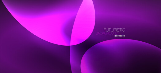 Neon ellipses abstract backgrounds. Shiny bright round shapes glowing in the dark. Vector futuristic illustrations for covers, banners, flyers and posters and other