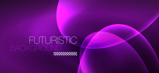 Neon ellipses abstract backgrounds. Shiny bright round shapes glowing in the dark. Vector futuristic illustrations for covers, banners, flyers and posters and other