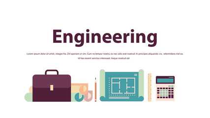 different engineering tools icons set construction of buildings concept isolated copy space vector illustration