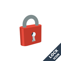 Closed lock icon. 3D vector illustration in flat style isolated on white background.