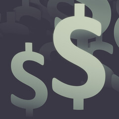 Dollar sign close up, square background. Beautiful template for presentations, headers, various business designs. Gradients slate gray colors and сhambray, blue shades.