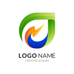 Obraz premium bio electric logo. leaf and thunder, combination logo with 3d colorful style