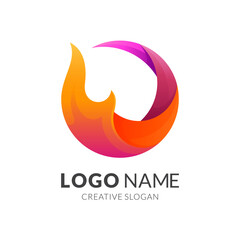 fire flame logo design with 3d colorful style