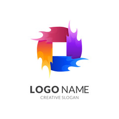 fire swirl logo template with 3d colorful style