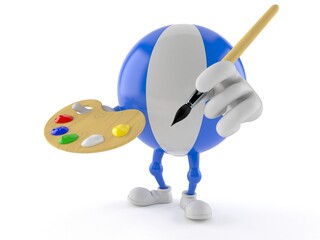 Beach ball character holding paintbrush and paint palette