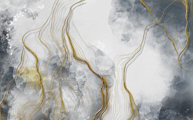 3d illustration, gray marble with gold veins