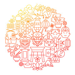 Chinese Line Icon Circle Design