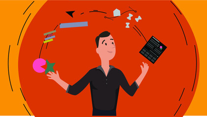 Motion designer workspace. Designer using work station to create animated explainer video.