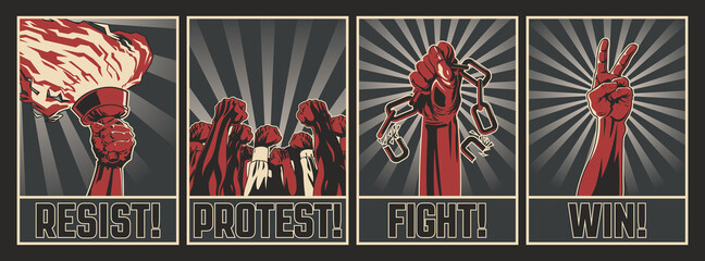 Resist! Protest! Fight! Win!  Retro Style Propaganda Posters, Resistance and Rebellion