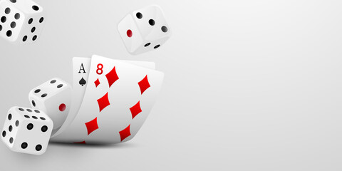 Playing card. Winning poker hand casino chips flying realistic tokens for gambling, cash for roulette or poker,