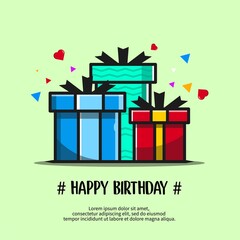 Birthday gift box, flat vector illustration.