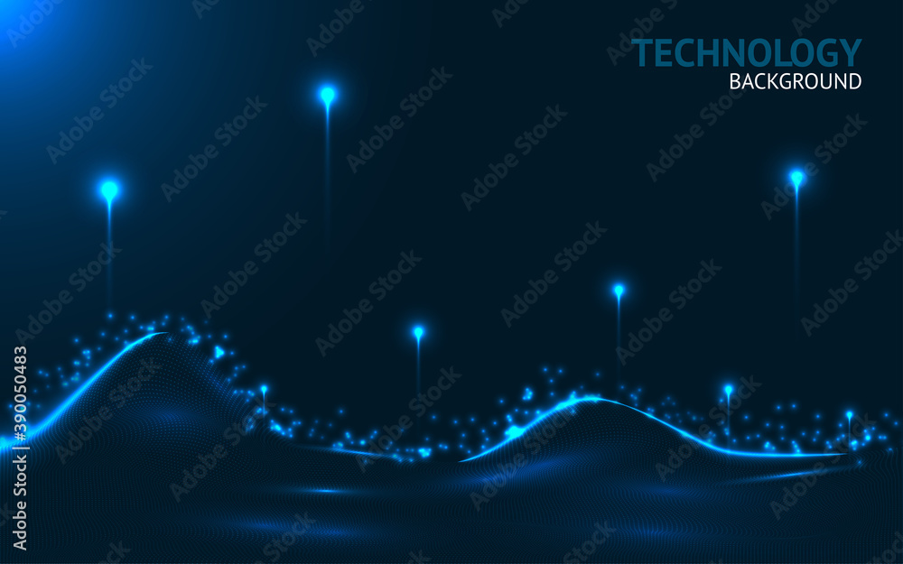 Poster abstract blue wave background. connection and web concept. digital technology. geometric artificial 