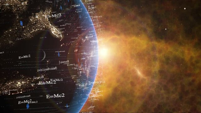 Spinning earth with math and science formulas