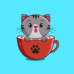 Fototapeta na wymiar cute cat in glass, cartoon illustration