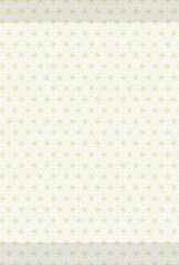 金の麻葉模様と灰色の帯、日本の伝統模様背景　ハガキ比率