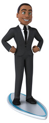 Fun 3D cartoon business man surfing