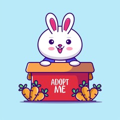 cute rabbit in box, surrounded by carrots, animal themes, cartoon illustration, Eps 10