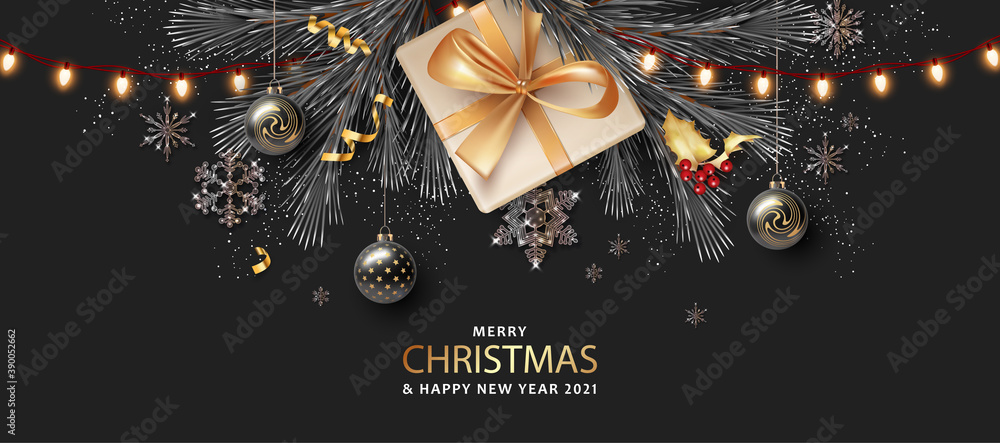 Poster merry christmas and happy new year realistic banner