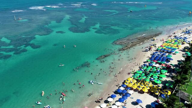 Seascape of Porto de Galinhas, Pernambuco, Brazil. Beach life scene. Beachfront view. Seascape of Porto de Galinhas, Pernambuco, Brazil. Beach life scene. Beachfront view. Seascape view.