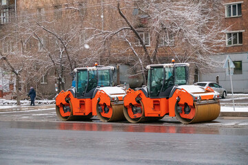 Heavy machinery for repairing roads under snow